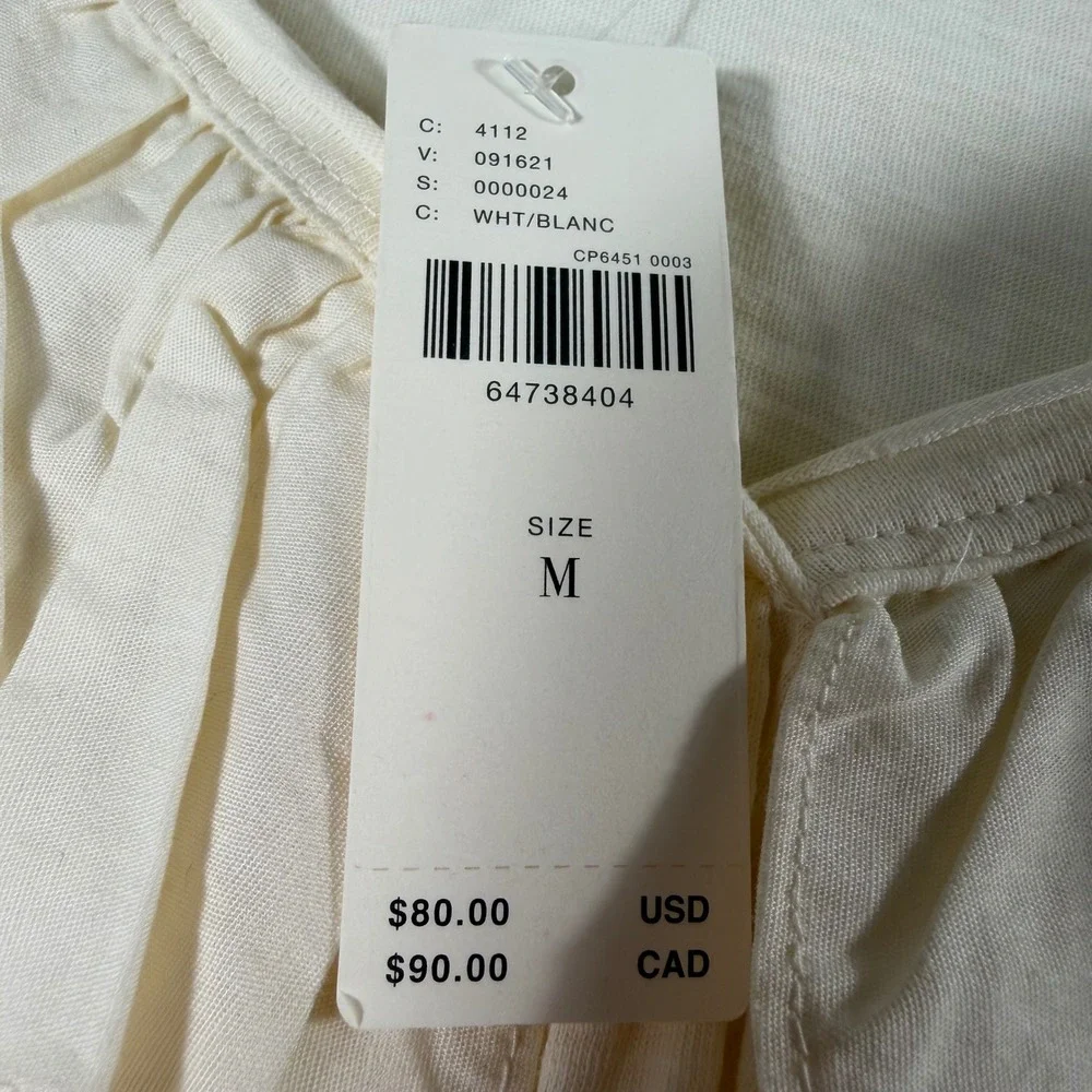Anthropologie Ruffle V-Neck Puff Sleeve Top Womens M Cream Cottagecore New*